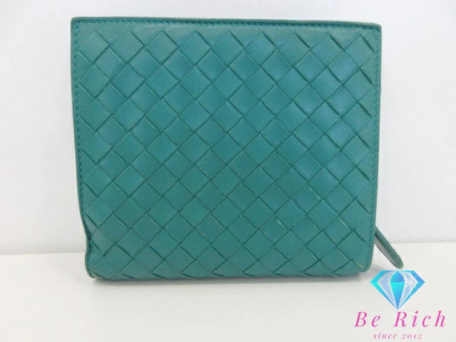 ボッテガ ヴェネタ BOTTEGA VENETA イントレチャート 二つ折り財布 114073 グリーン 緑 レザー ロゴ ミディアム コンパクト ウォレット  【中古】【送料無料】bs4035