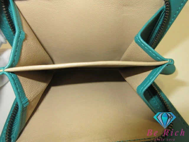ボッテガ ヴェネタ BOTTEGA VENETA イントレチャート 二つ折り財布 114073 グリーン 緑 レザー ロゴ ミディアム コンパクト ウォレット  【中古】【送料無料】bs4035