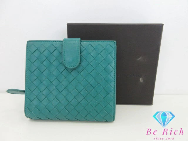 ボッテガ ヴェネタ BOTTEGA VENETA イントレチャート 二つ折り財布 114073 グリーン 緑 レザー ロゴ ミディアム コンパクト ウォレット  【中古】【送料無料】bs4035