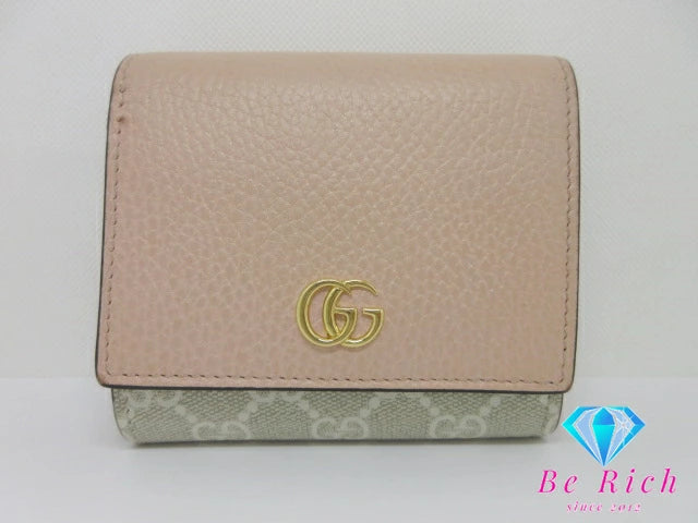グッチ GUCCI ダブルG バイカラー 二つ折り 財布 598587 GGスプリーム GGマーモント ロゴ PVC レザー ベージュ ピンク コンパクト ミニ 【中古】【送料無料】 bs4041