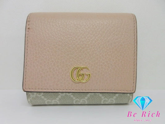 グッチ GUCCI ダブルG バイカラー 二つ折り 財布 598587 GGスプリーム GGマーモント ロゴ PVC レザー ベージュ ピンク コンパクト ミニ 【中古】【送料無料】 bs4041