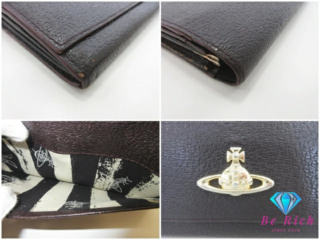 ヴィヴィアン ウエストウッド Vivienne Westwood エグゼクティブ 二つ折り財布 長財布 がま口式 小銭入れ ダーク ブラウン 濃茶 レザー ORB オーブ ロゴ ロング ウォレット EXECUTIVE  【中古】【送料無料】bs4044