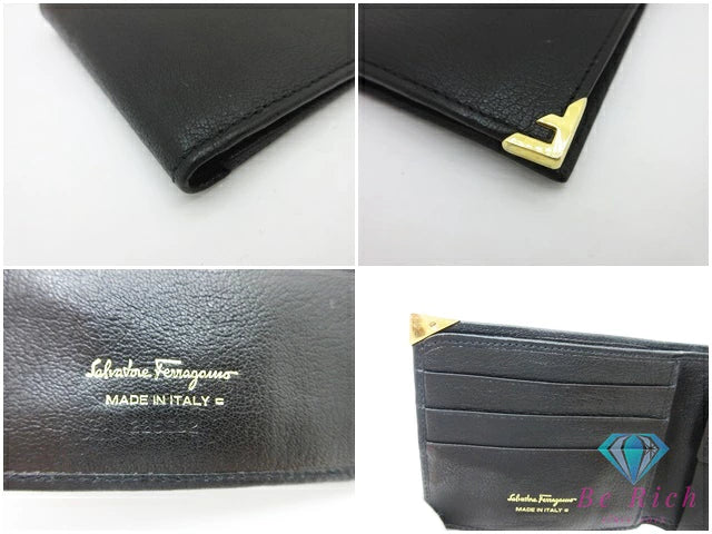 サルヴァトーレ フェラガモ Ferragamo 二つ折り 財布 黒 ブラック レザー ロゴ 二つ折り財布 コンパクト ウォレット  【中古】【送料無料】bs4058