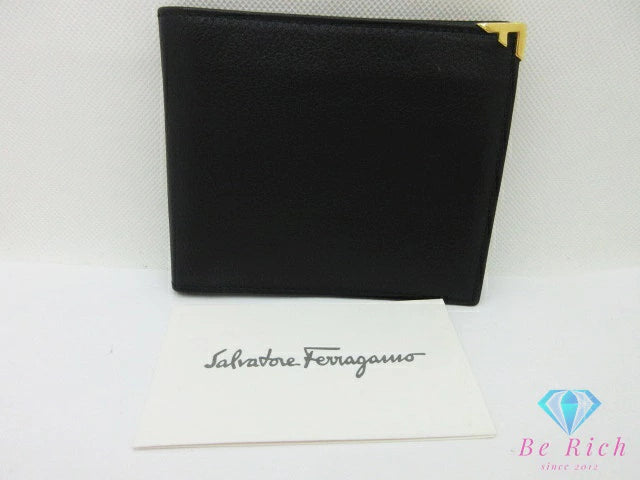 サルヴァトーレ フェラガモ Ferragamo 二つ折り 財布 黒 ブラック レザー ロゴ 二つ折り財布 コンパクト ウォレット  【中古】【送料無料】bs4058