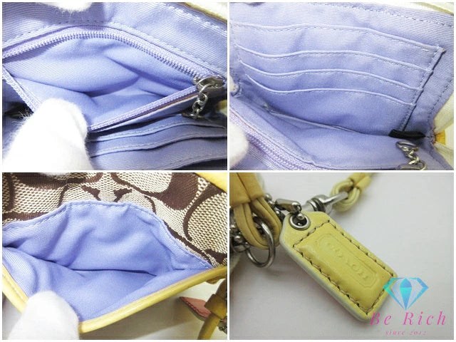 コーチ COACH リストレット カードケース コインケース 小銭入れ キャンバス パテントレザー 茶 ブラウン イエロー ロゴ コインパース コンパクト ウォレット  【中古】【送料無料】 bs4063
