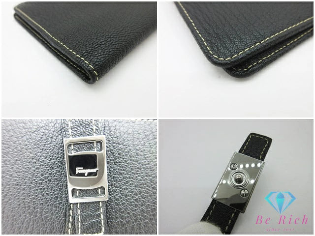 サルヴァトーレ フェラガモ Ferragamo 二つ折り 長財布 黒 ブラック レザー ロゴ 二つ折り財布 ロング ウォレット  【中古】【送料無料】bs4065