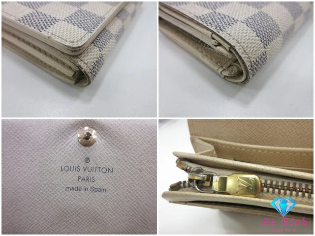 ルイ ヴィトン LOUIS VUITTON 二つ折り財布 ダミエ アズール ポルト モネ ビエ トレゾール N61744 L字ファスナー 小銭入れ ロゴ 中財布 ミディアム ウォレット 【中古】【送料無料】 bs4068
