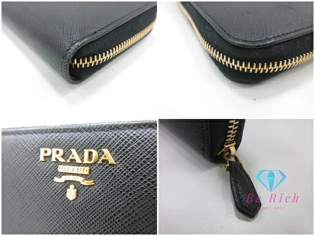 プラダ PRADA ラウンド ファスナー 長財布 1ML506 サフィアーノ レザー 黒 ブラック ロゴ 二つ折り財布 ロング ウォレット 【中古】【送料無料】bs4069