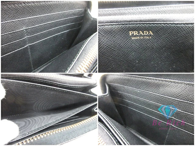 プラダ PRADA ラウンド ファスナー 長財布 1ML506 サフィアーノ レザー 黒 ブラック ロゴ 二つ折り財布 ロング ウォレット 【中古】【送料無料】bs4069