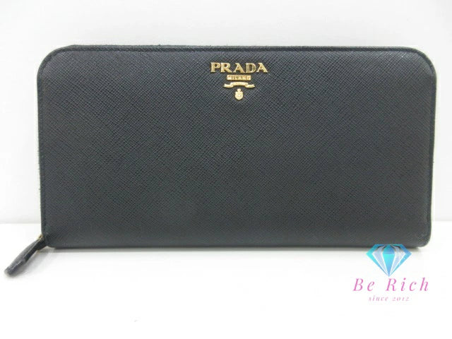 プラダ PRADA ラウンド ファスナー 長財布 1ML506 サフィアーノ レザー 黒 ブラック ロゴ 二つ折り財布 ロング ウォレット 【中古】【送料無料】bs4069