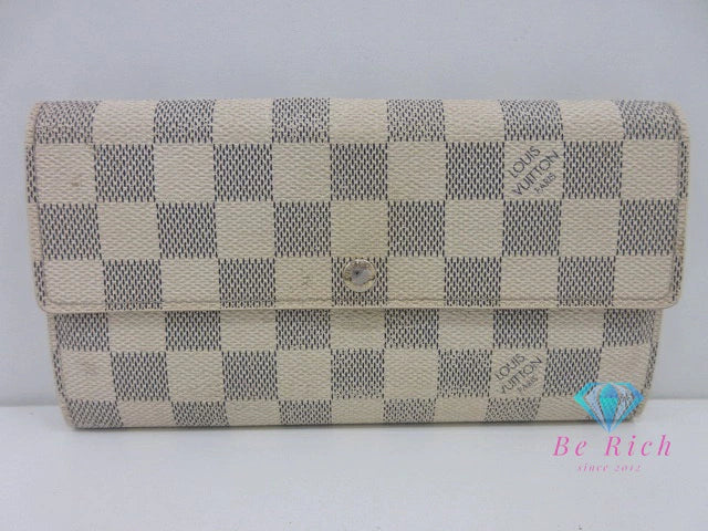 ルイ ヴィトン LOUIS VUITTON N61735 ダミエ アズール ポルト フォイユ サラ 白 LV ロゴ 二つ折り財布 長財布 ロング ウォレット 【中古】【送料無料】bs4070