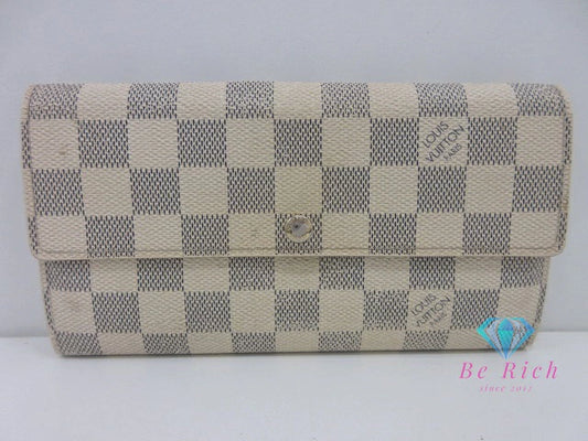 ルイ ヴィトン LOUIS VUITTON N61735 ダミエ アズール ポルト フォイユ サラ 白 LV ロゴ 二つ折り財布 長財布 ロング ウォレット 【中古】【送料無料】bs4070