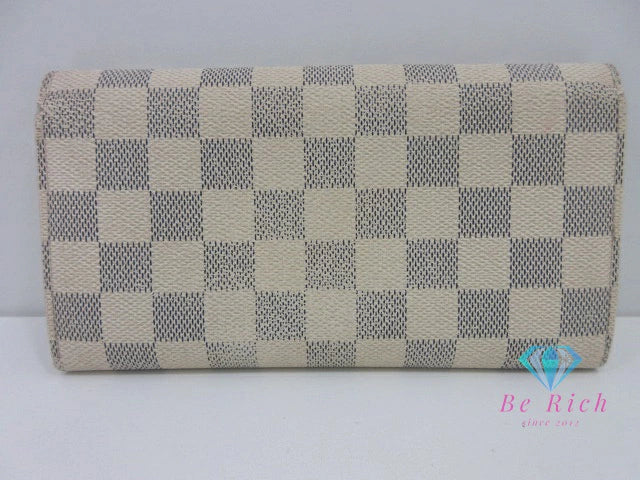 ルイ ヴィトン LOUIS VUITTON N61735 ダミエ アズール ポルト フォイユ サラ 白 LV ロゴ 二つ折り財布 長財布 ロング ウォレット 【中古】【送料無料】bs4070
