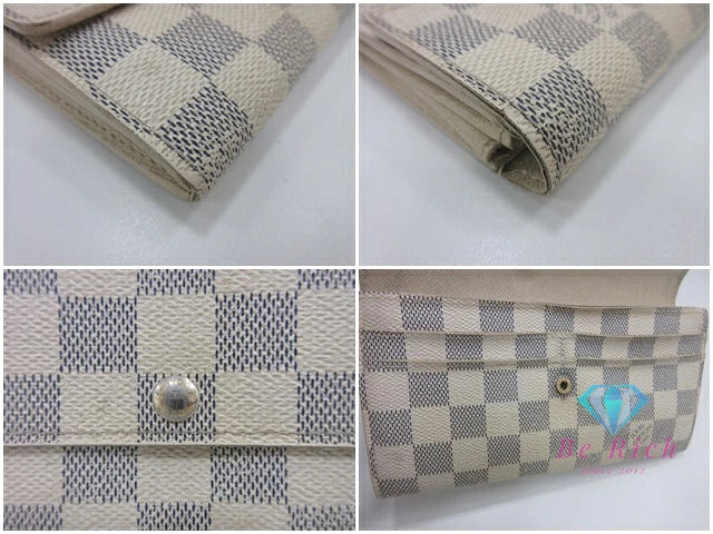 ルイ ヴィトン LOUIS VUITTON N61735 ダミエ アズール ポルト フォイユ サラ 白 LV ロゴ 二つ折り財布 長財布 ロング ウォレット 【中古】【送料無料】bs4070