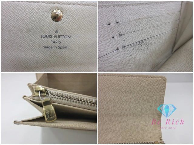 ルイ ヴィトン LOUIS VUITTON N61735 ダミエ アズール ポルト フォイユ サラ 白 LV ロゴ 二つ折り財布 長財布 ロング ウォレット 【中古】【送料無料】bs4070