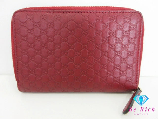 GUCCI ラウンド ファスナー 二つ折り財布 中財布 449423 マイクロ グッチ シマ ボルドー 赤系 レザー ロゴ ミディアム ウォレット コンパクト 【中古】【送料無料】 bs4073