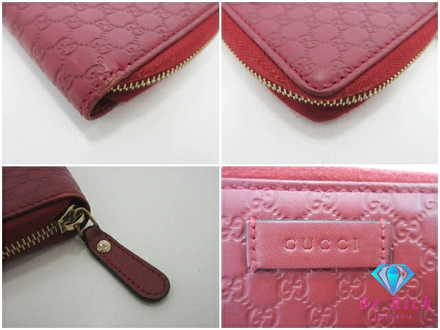 GUCCI ラウンド ファスナー 二つ折り財布 中財布 449423 マイクロ グッチ シマ ボルドー 赤系 レザー ロゴ ミディアム ウォレット コンパクト 【中古】【送料無料】 bs4073