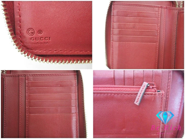 GUCCI ラウンド ファスナー 二つ折り財布 中財布 449423 マイクロ グッチ シマ ボルドー 赤系 レザー ロゴ ミディアム ウォレット コンパクト 【中古】【送料無料】 bs4073
