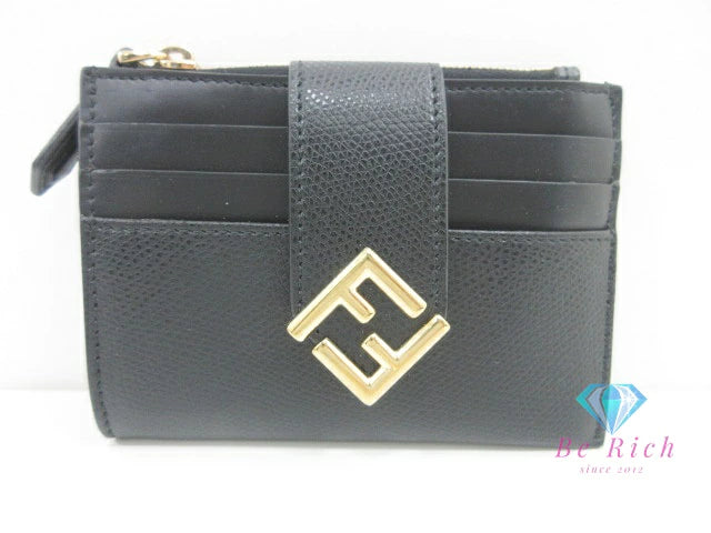 美品 フェンディ FENDI FF ダイヤモンド ジップ カードケース コインケース 8M0570 エフ 黒 ブラック ロゴ ロング ウォレット  【中古】【送料無料】 bs4078