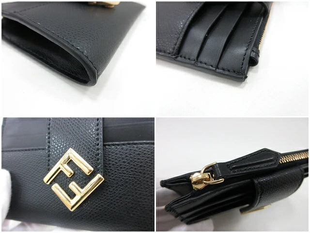 美品 フェンディ FENDI FF ダイヤモンド ジップ カードケース コインケース 8M0570 エフ 黒 ブラック ロゴ ロング ウォレット  【中古】【送料無料】 bs4078
