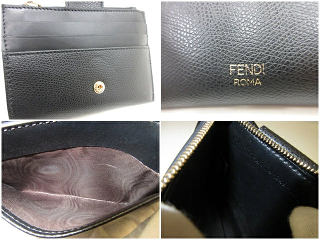 美品 フェンディ FENDI FF ダイヤモンド ジップ カードケース コインケース 8M0570 エフ 黒 ブラック ロゴ ロング ウォレット  【中古】【送料無料】 bs4078