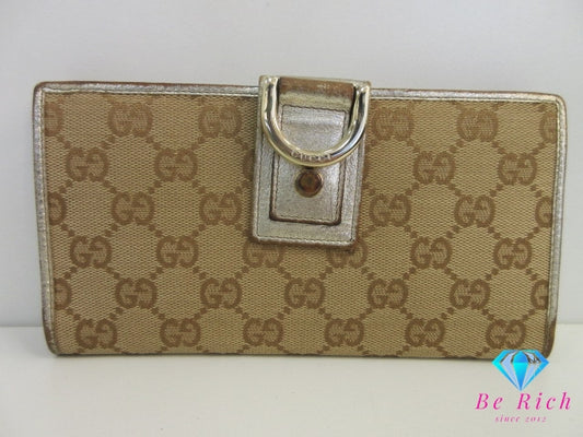 グッチ GUCCI Wホック 二つ折り 長財布 アビー ベージュ ゴールド GG 141410 キャンバス レザー ロング ウォレット 【中古】【送料無料】bs4083