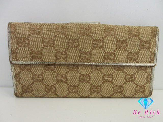 グッチ GUCCI Wホック 二つ折り 長財布 アビー ベージュ ゴールド GG 141410 キャンバス レザー ロング ウォレット 【中古】【送料無料】bs4083