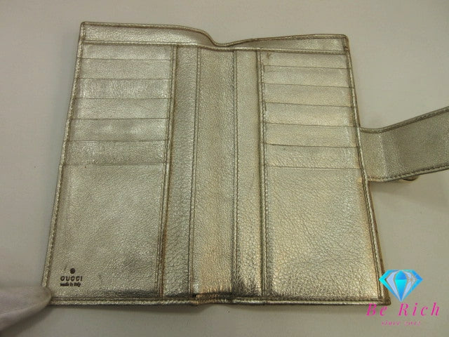 グッチ GUCCI Wホック 二つ折り 長財布 アビー ベージュ ゴールド GG 141410 キャンバス レザー ロング ウォレット 【中古】【送料無料】bs4083