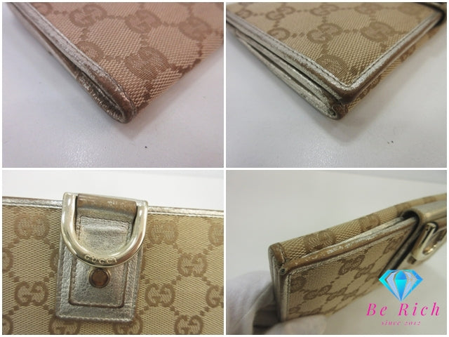 グッチ GUCCI Wホック 二つ折り 長財布 アビー ベージュ ゴールド GG 141410 キャンバス レザー ロング ウォレット 【中古】【送料無料】bs4083
