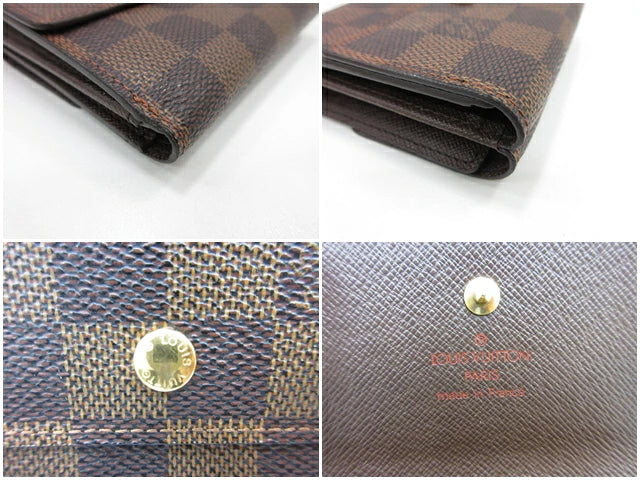 ルイ ヴィトン LOUIS VUITTON Wホック 二つ折り財布 N61652 ダミエ ポルト モネ ビエ カルト クレディ エベヌ 茶 PVC レザー LV ロゴ コンパクト ウォレット  【中古】【送料無料】 bs4090