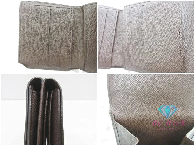ルイ ヴィトン LOUIS VUITTON Wホック 二つ折り財布 N61652 ダミエ ポルト モネ ビエ カルト クレディ エベヌ 茶 PVC レザー LV ロゴ コンパクト ウォレット  【中古】【送料無料】 bs4090