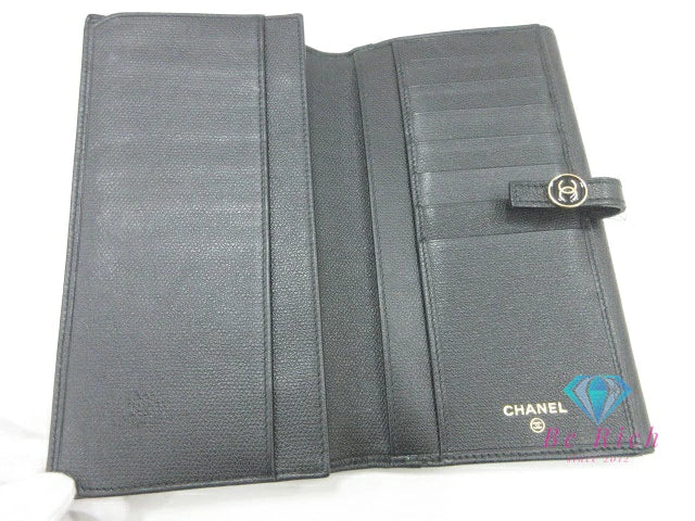 シャネル CHANEL ココボタン Wホック 二つ折り 長財布 A20905 ブラック 黒 レザー ココマーク CC ロゴ 札入れ 小銭入れ ロング ウォレット 【中古】【送料無料】 bs4102