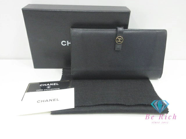 シャネル CHANEL ココボタン Wホック 二つ折り 長財布 A20905 ブラック 黒 レザー ココマーク CC ロゴ 札入れ 小銭入れ ロング ウォレット 【中古】【送料無料】 bs4102
