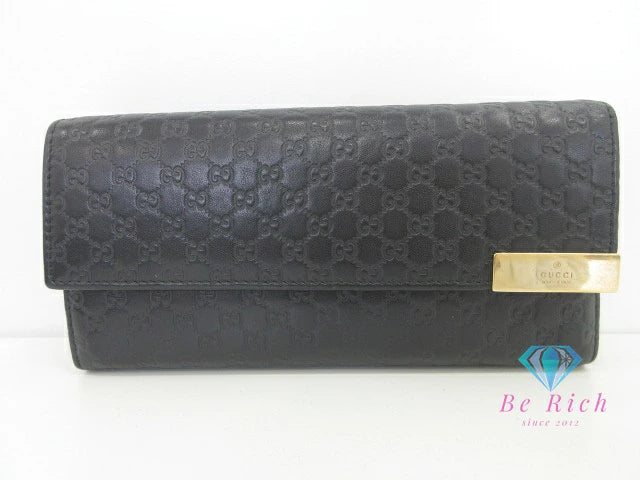 グッチ GUCCI 長財布 269541 チェーン ウォレット マイクロ GG シマ レザー 黒 ブラック ロゴ 二つ折り財布 ロング ウォレット  【中古】【送料無料】 bs4105