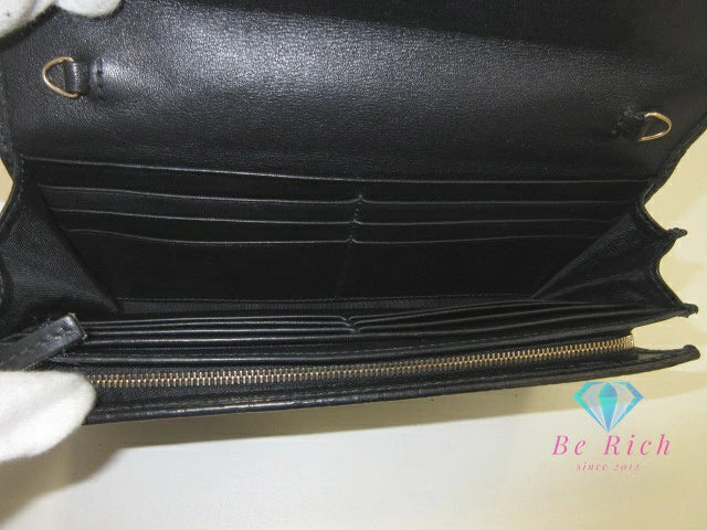 グッチ GUCCI 長財布 269541 チェーン ウォレット マイクロ GG シマ レザー 黒 ブラック ロゴ 二つ折り財布 ロング ウォレット  【中古】【送料無料】 bs4105