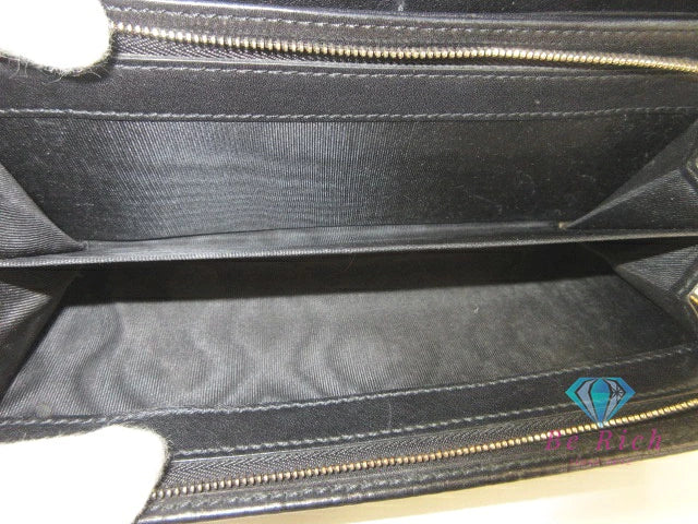 グッチ GUCCI 長財布 269541 チェーン ウォレット マイクロ GG シマ レザー 黒 ブラック ロゴ 二つ折り財布 ロング ウォレット  【中古】【送料無料】 bs4105