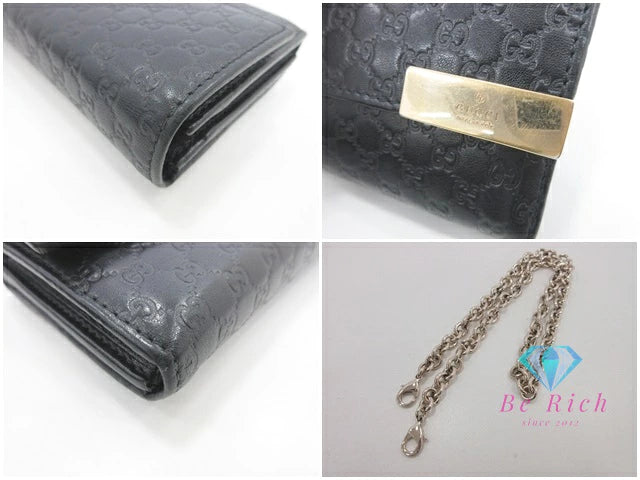 グッチ GUCCI 長財布 269541 チェーン ウォレット マイクロ GG シマ レザー 黒 ブラック ロゴ 二つ折り財布 ロング ウォレット  【中古】【送料無料】 bs4105