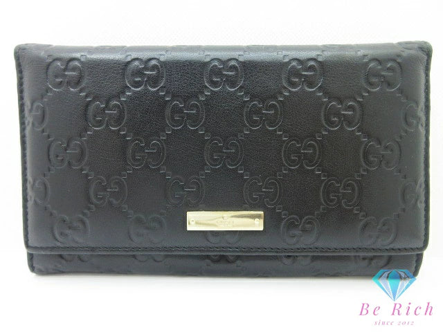 グッチ GUCCI 二つ折り 長財布 233192 グッチ シマ レザー 黒 ブラック ロゴ ロング ウォレット  【中古】【送料無料】 bs4106