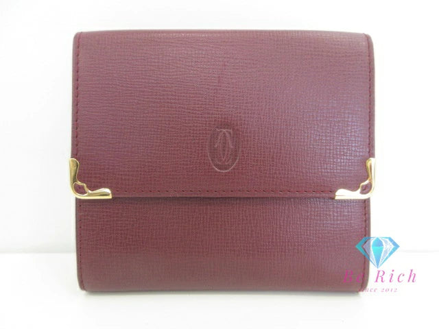 Cartier 三つ折り財布 マスト ドゥ カルティエ ボルドー レザー ロゴ 二つ折り財布 コンパクト ウォレット  【中古】【送料無料】 bs4114