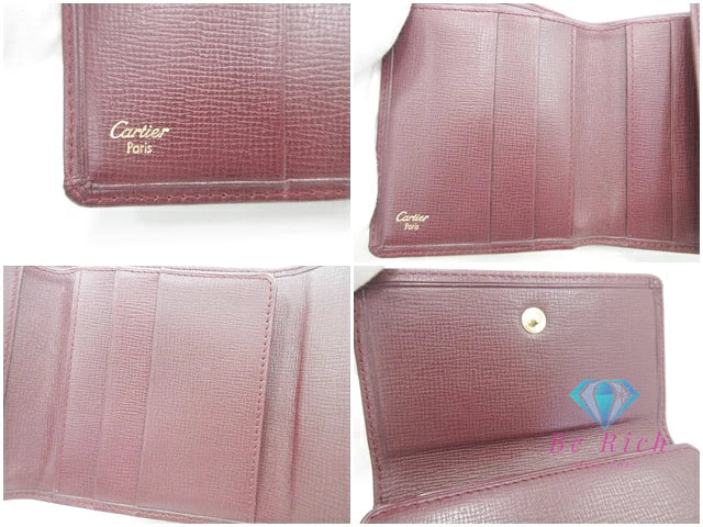 Cartier 三つ折り財布 マスト ドゥ カルティエ ボルドー レザー ロゴ 二つ折り財布 コンパクト ウォレット  【中古】【送料無料】 bs4114