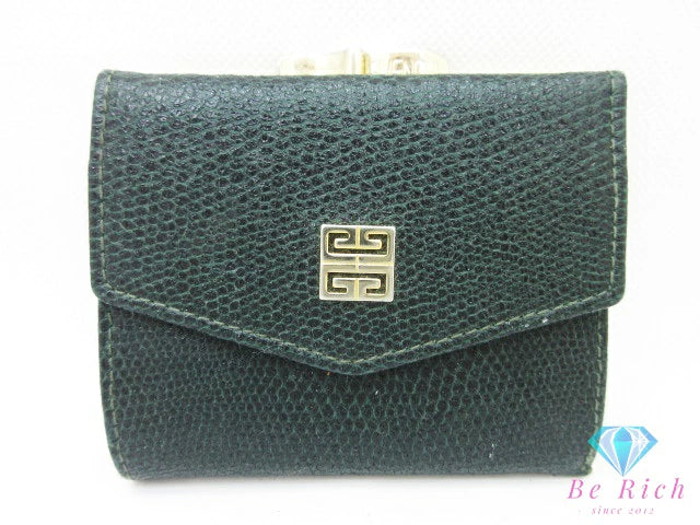 ジバンシィ GIVENCHY 二つ折り がま口 財布 緑 グリーン レザー G ロゴ コンパクト ウォレット  【中古】【送料無料】 bs4116