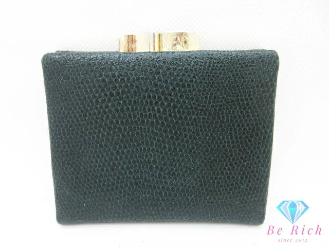 ジバンシィ GIVENCHY 二つ折り がま口 財布 緑 グリーン レザー G ロゴ コンパクト ウォレット  【中古】【送料無料】 bs4116