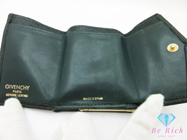 ジバンシィ GIVENCHY 二つ折り がま口 財布 緑 グリーン レザー G ロゴ コンパクト ウォレット  【中古】【送料無料】 bs4116