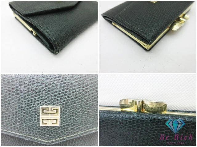 ジバンシィ GIVENCHY 二つ折り がま口 財布 緑 グリーン レザー G ロゴ コンパクト ウォレット  【中古】【送料無料】 bs4116