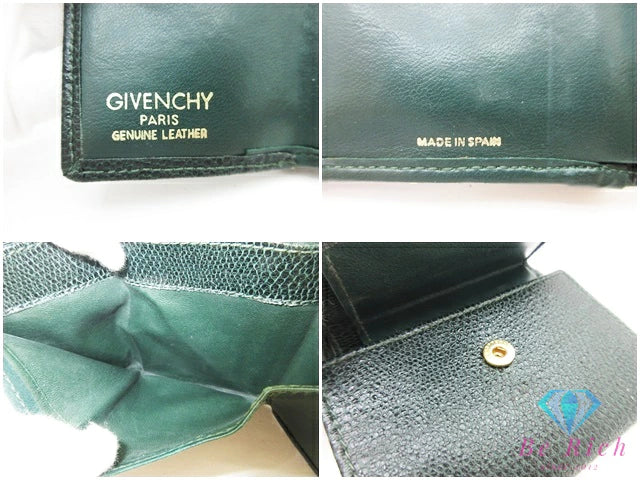 ジバンシィ GIVENCHY 二つ折り がま口 財布 緑 グリーン レザー G ロゴ コンパクト ウォレット  【中古】【送料無料】 bs4116