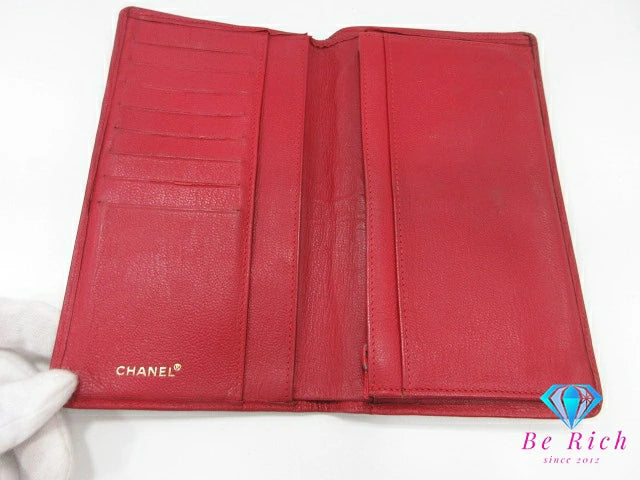 シャネル 二つ折り 長財布 赤 レッド レザー ココマーク ロゴ ロング ウォレット CHANEL 【中古】【送料無料】 bs4118