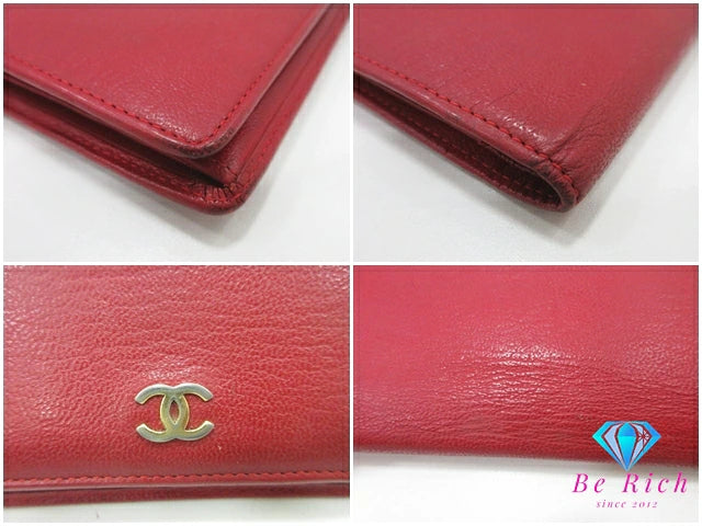 シャネル 二つ折り 長財布 赤 レッド レザー ココマーク ロゴ ロング ウォレット CHANEL 【中古】【送料無料】 bs4118