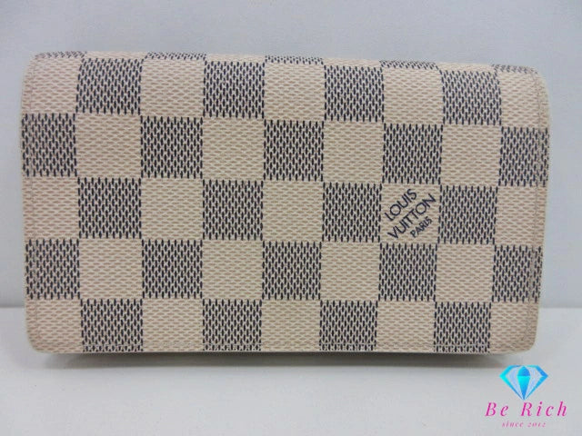 ルイ ヴィトン LOUIS VUITTON 二つ折り財布 ダミエ アズール ポルト モネ ビエ トレゾール N61744 L字ファスナー 小銭入れ ロゴ 中財布 ミディアム ウォレット 【中古】【送料無料】 bs4123