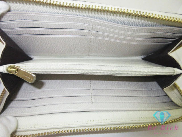 コーチ COACH ラウンド ファスナー 長財布 F54007 レザー 白 ホワイト ラウンドファスナー ロング ウォレット 【中古】【送料無料】bs4125
