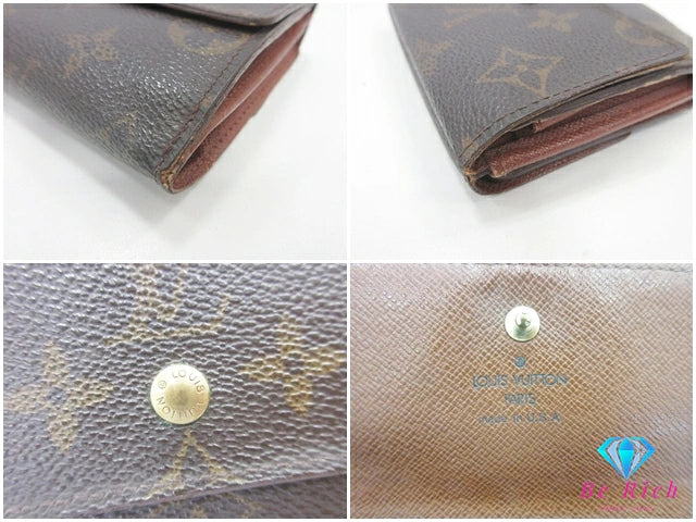 ルイ ヴィトン LOUIS VUITTON W ホック 二つ折り財布 モノグラム ポルト モネ ビエ カルト クレディ M61652 LV ロゴ コンパクト ウォレット 【中古】【送料無料】bs4131